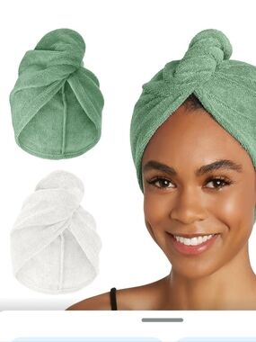 Turbie Twist 2 Pack Microfiber Hair Towels Green White Wrap